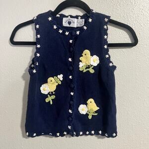 Hartstrings Vintage Toddler Girls Knit Sweater Vest Spring Chicks Easter Size 6X